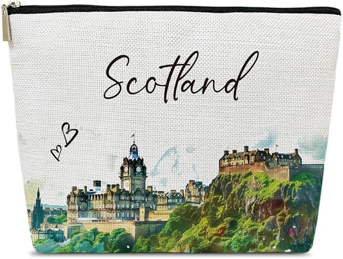 Ythuil Scotland Travel Gifts Makeup Bag, City Travel Watercolor Cosmetic Bag for Purse, Scotland Souvenir, Trip Gifts for Traveller Lovers, City Themed Organizer