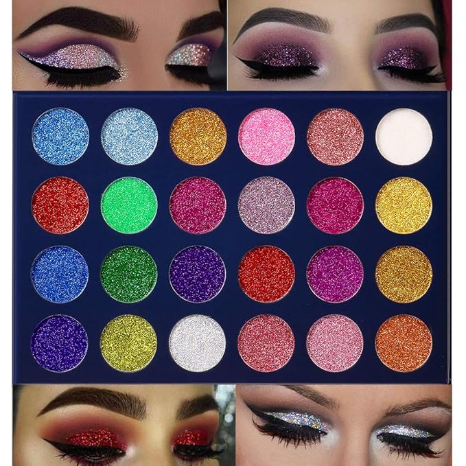 24 Color Pressed Glitter Eyeshadow Palette - Mineral Ultra Shimmer Makeup Palette Eye Shadow Powder Long Lasting Waterproof