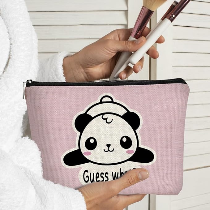 BARPERY Panda Gifts Pink Makeup Bag,Gifts for Panda Lover Wonmen Girls,Cute Baby Panda Guess What It's Pug Butt Cosmetic Bag,Makeup Case for Teen Girls Daughter, Panda Accessories