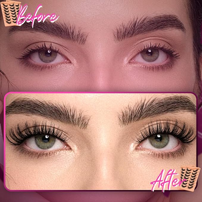Veleasha Lashes Dramatic Lashes Fluffy Faux Mink D Curl Eyelashes V Shape Volume 10-18MM 3D Effect Eyelash Thick False Eyelashes （833）