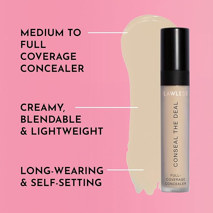 Lawless Conseal The Deal Lightweight Longwear Everyday Concealer - Cloud - with Antioxidants and Caffeine to Reduce Dark Circles and Puffiness. Long-Wearing and Self-Setting, Silicone-Free - 5 ml.