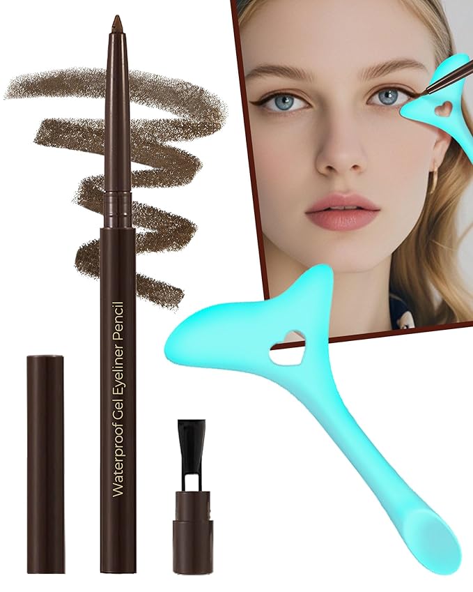 Dark Brown Eyeliner Pencil Retractable Gel Eye Liner Pencils Built in Sharpener Waterproof Smudge proof Waterline Eye Liner Pencil Smooth Creamy Texture With 1 Eyeliner Stencil Makeup Tool