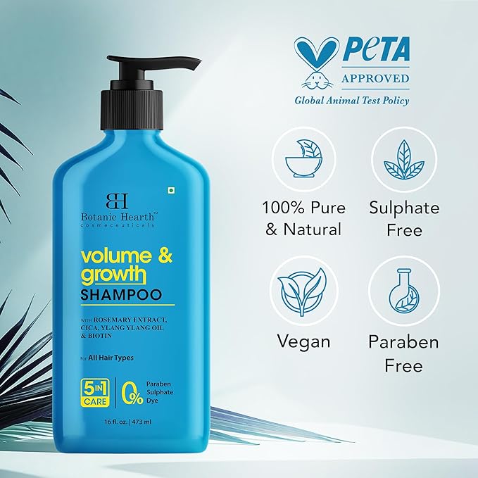 Botanic Hearth Rosemary Shampoo Infused With Cica, Ylang Ylang Oil & Biotin Oil – Clarifying Shampoo For Hair Volume, Growth & Strength | Paraben & Sulfate Free | For All Hair Types, 16 Fl Oz