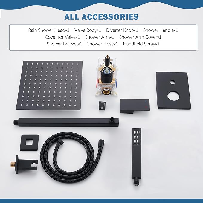 HoliSpa Black Shower System, Shower Faucet Set with 10-Inch Rain Showerhead and Handheld Spray, Wall Mounted High-Pressure Showerhead Combo Set Included Valve and Trim, Matte Black