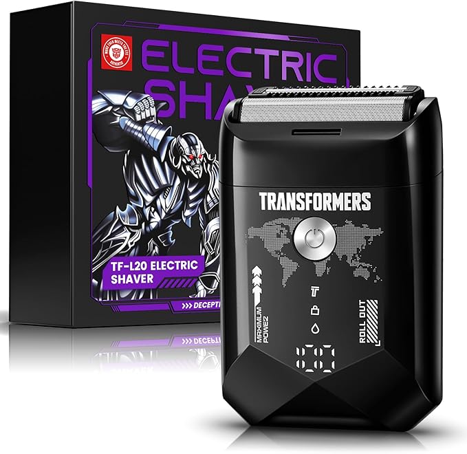 Transformers Electric Foil Shaver for Men：Portable Electric Razor for Face - IPX7 Waterproof Cordless Razor with LED Display - 2 Floating Blade USB-C Fast Rechargeable for Travel & Home