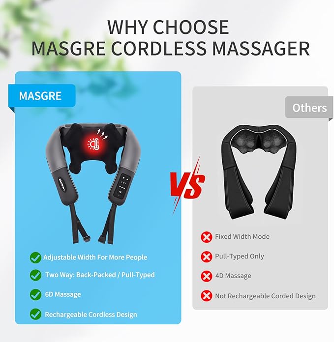Neck Shoulder Back Massager with Heat, Width Adjustable Cordless Shiatsu Heated Massager for Pain Relief Deep Tissue, Brushless Motor 6D Kneading Massage Gifts for Women Men Mom Dad Birthday Christmas