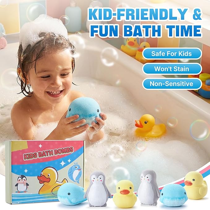 JET LAG 6-Pack Animal Bath Bombs for Kids, Handmade Fizzies Bathbombs for Women, Natural & Kids Friendly - Moisturizing Bath Fizzies for Kids & Adults, Gift Idea for Self-Care & Relaxation