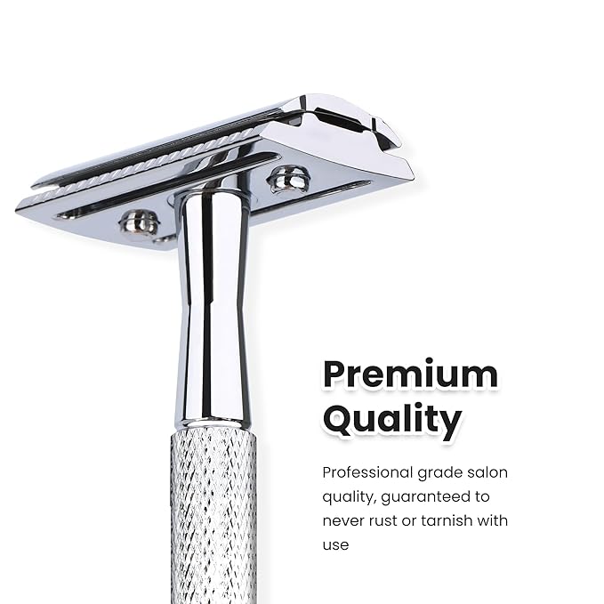 Single Blade Safety Razor With 10 Premium Stainless Steel Blades Double Edge Safety Razors For Men, Smooth Wet Shave Experience, Glossy Silver