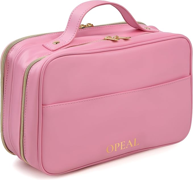 OPEAL Women’s Travel Makeup Organizer – Waterproof Modular Cosmetic Case with Compartments, Elegant Toiletry Bag for Carry-On & Daily Essentials, Pink