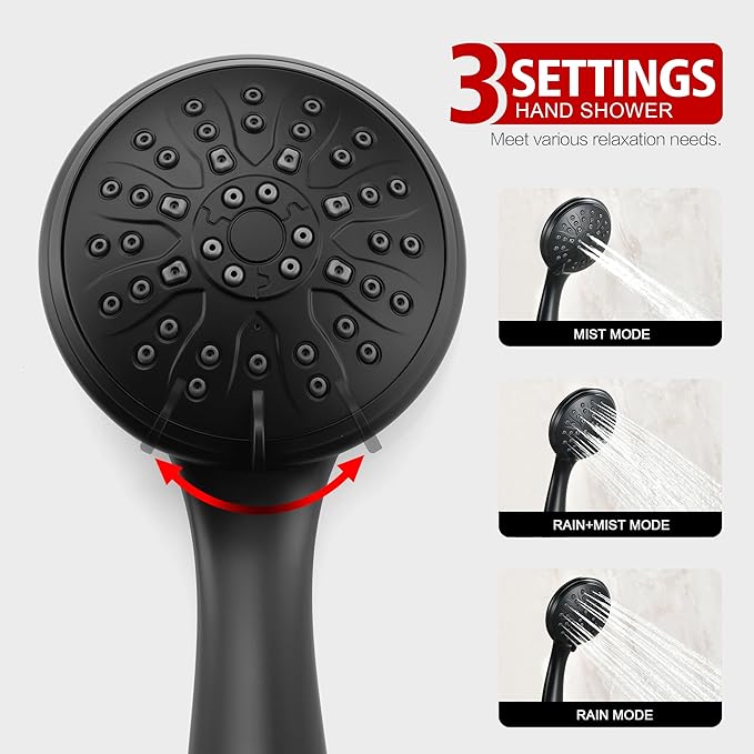 sumerain Matte Black Rain Shower System with Adjustable Slide Bar, Rainfall Shower Faucet Fixture with Handheld, Included Valve and Trim Kit