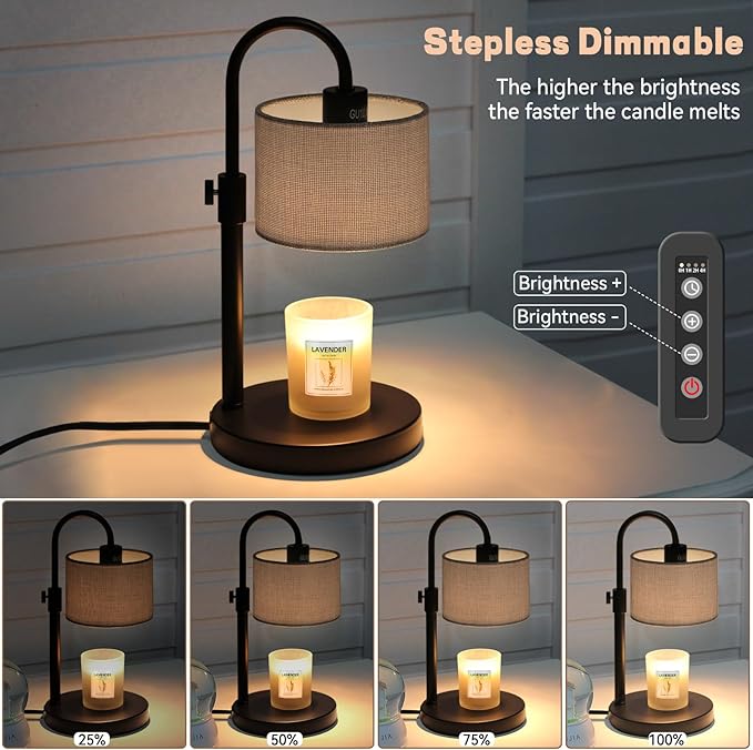 Candle Warmer Lamp with Timer, Dimmable Candle Wax Warmer Candle Lamp with 2 Bulbs, House Warming Gifts Christmas Gifts for Women Bedroom Home Decor (Gray-Upgraded)