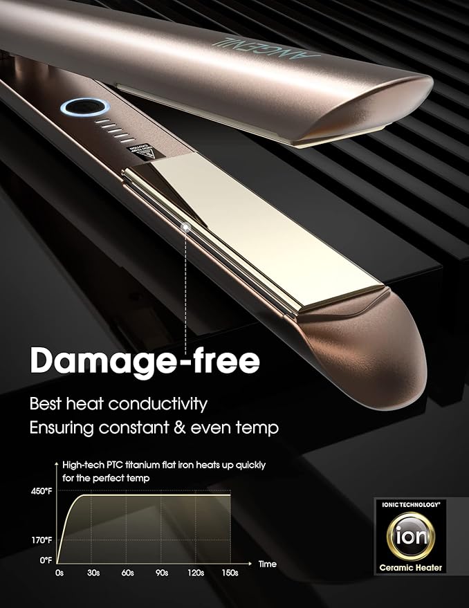 ANGENIL Nano Titanium Flat Iron Straightener and Curler 2 in 1, Fast Heating, Dual Voltage 1 Inch Styling Iron for All Hair Types
