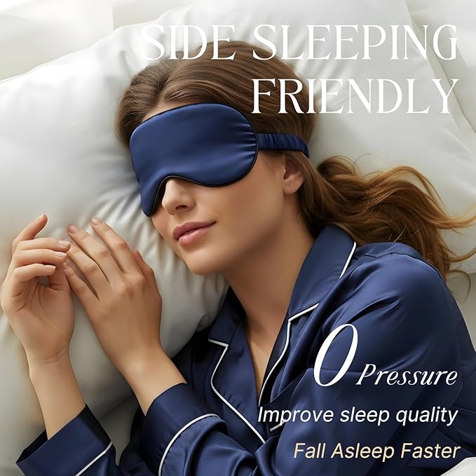 LCBD Silk Satin Sleeping Eye Mask, Navy Sleep Eye Night Blindfold for Women and Men, Soft Breathable Blackout Eyeshade Eye Cover for Travel, Wedding Bridesmaid Gift