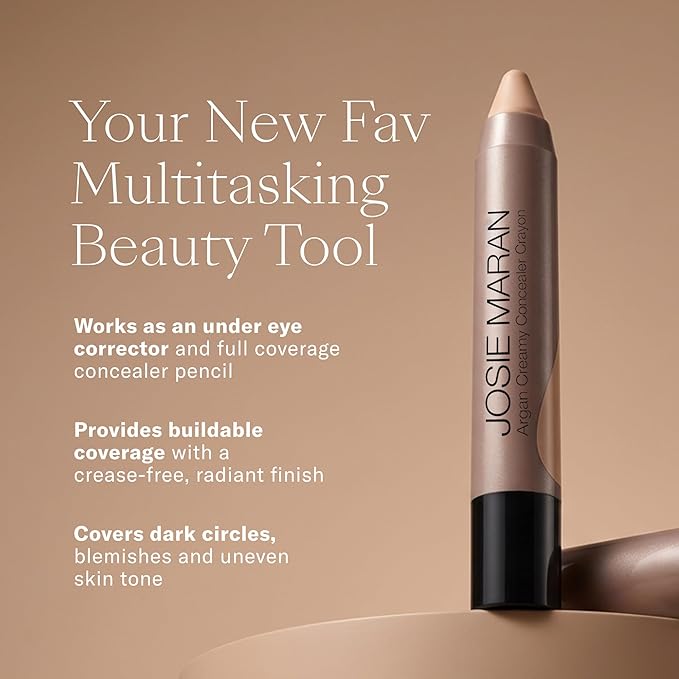 Josie Maran Argan Cream Concealer Crayon - Blemish & Under Eye Concealer Stick - Hydrating Luminous Finish with Buildable Coverage - Non-Comedogenic, Creaseless & Non-Cakey Formula - Medium 1 (0.1 oz)