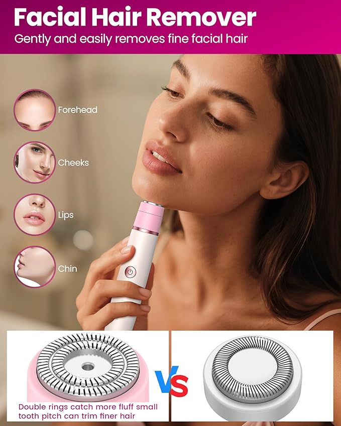 Bikini Trimmer Women & Body Shaver - 4-in-1 Painless Pubic Hair Remover for Sensitive Skin, Rechargeable & IPX7 Waterproof for Wet & Dry Use, for Face/Eyebrows/Nose/Underarms/Legs