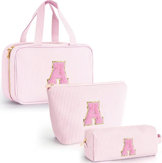 Fystdtote Valentines Day Gifts for Teen Girls Women - Stocking Stuffers Toiletry Bag Initial Makeup Bag | Travel Cosmetic Bag | 8 9 10 11 12 13 14 15 16 Years Old Girl Gifts Trendy Stuff - Pink A