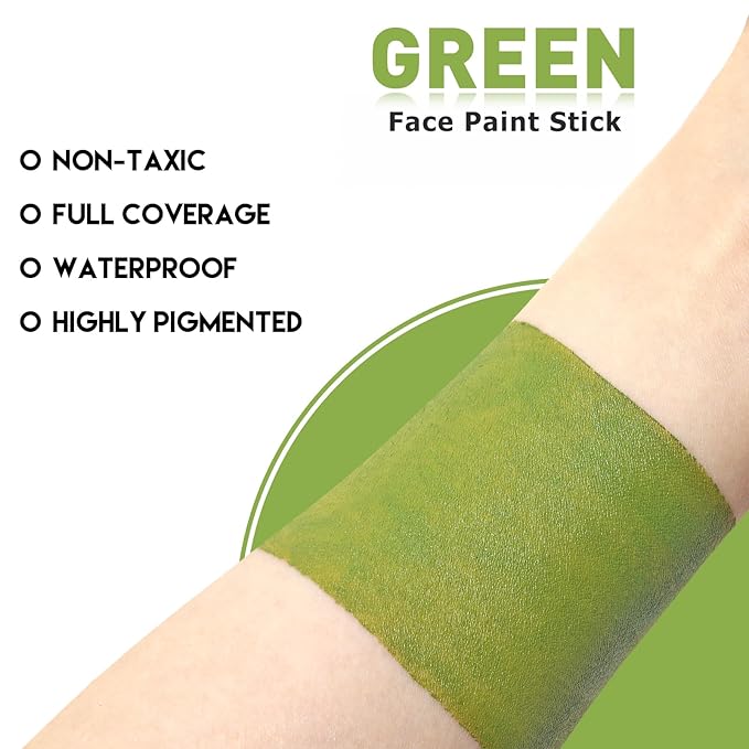 BOBISUKA Green Face Paint Stick, Full Coverage Face Painting for Adults Children – Sweatproof Waterproof Body Paint for Halloween Cosplay SFX