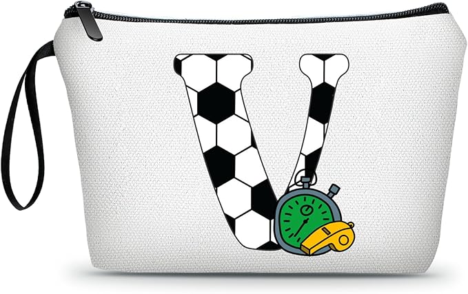 ARIOSEY Soccer Gifts Personalized Soccer Ball Cosmetic Bag for Purse Birthday Inspirational Gifts for Girls Women Team Coach Mom Stuff Travel Organizer-V