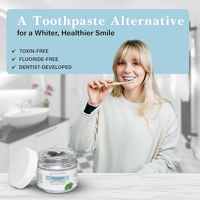 Living Well with Dr. Michelle Remineralizing & Whitening Tooth Powder Cool Mint | Fluoride-Free Hydroxyapatite Formula | Supports Enamel Strength and Natural Whitening