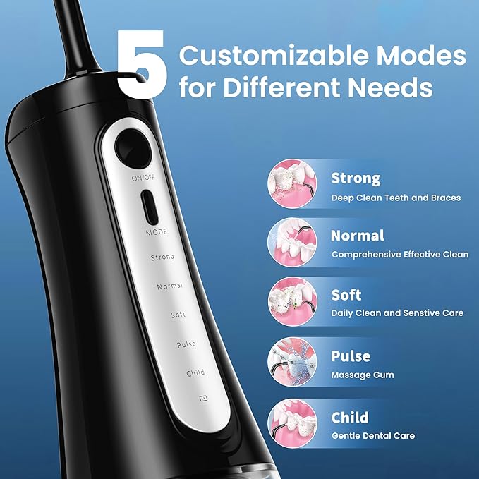 Ducard Cordless Water Flosser for Teeth, U-Shaped Flossing 360° Deep Clean, 5 Modes 7 Jet Tips for Adult & Child, Portable Rechargeable Dental Flosser Pick for Braces, Travel, 350ML Large Tank
