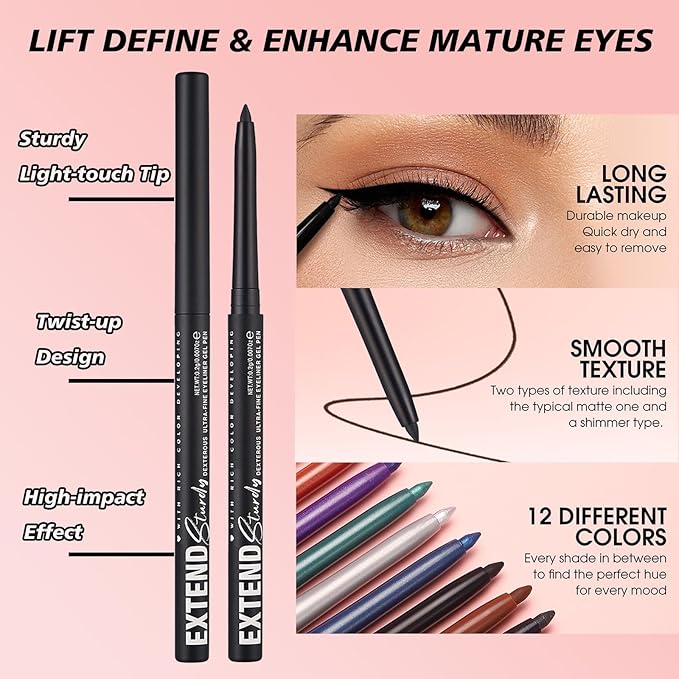 Quick-Drying Smooth-Glide Cream Eyeliner Set, 12 Versatile Shades Available, Waterproof Smudge-Proof Long-Lasting, Beginner-Approved, Safe for Sensitive Eyes & All Skin Types #03