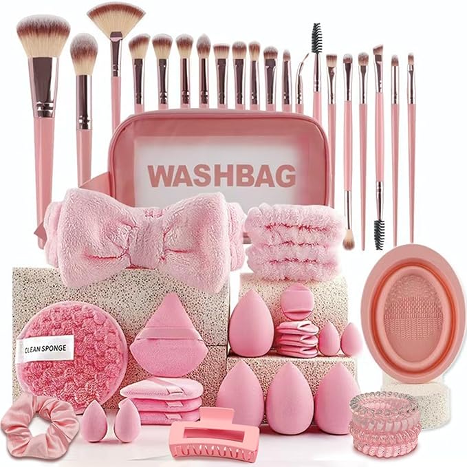 atrccs 48pcs Pink Makeup Brush Set, Professional & Beginner-friendly Premium Synthetic Makeup Brushes Kit, Multi-functional Makeup Brushes Tool Set for Foundation Powder Concealers Eye Shadows Blush