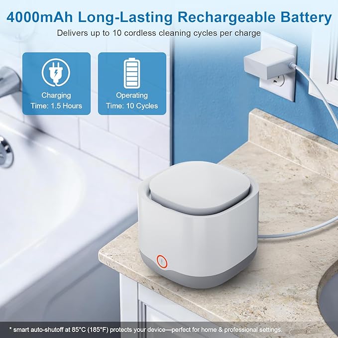Ultrasonic Retainer Cleaner, 45kHz Retainer Cleaner Machine 4000mAh for Denture, Night Guard, Mouth Guard, Aligner, Brace 24W Dental Cleaning Pod with 4 UV Lights, 200ml Multiple Cleaning Modes