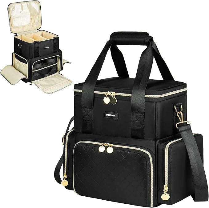 Jaffzora Extra Large Makeup Bag with 3 Removable Cases, Double Layers Travel Cosmetic Storage Organizer Bag with Detachable Dividers, Black