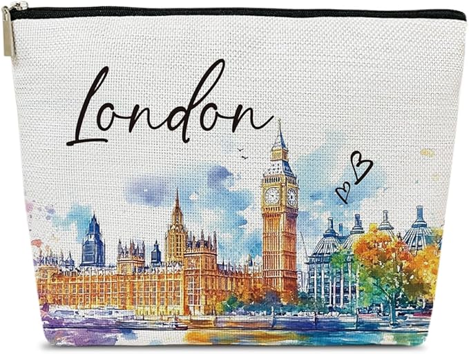 Ythuil London Travel Gifts Makeup Bag, City Travel Watercolor Cosmetic Bag for Purse, London Souvenir Bags, Trip Favors for Traveller Lovers, City Themed Organizer