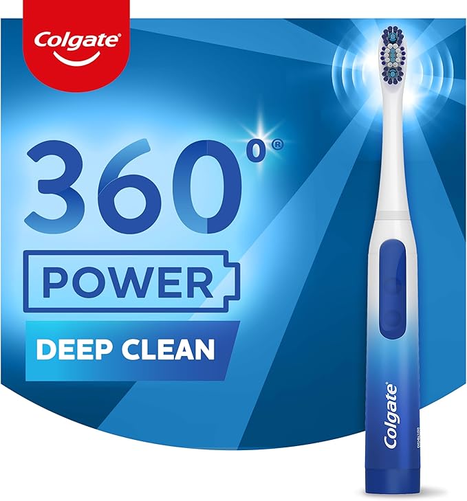 Colgate 360 Floss Tip Sonic Powered Battery Toothbrush, 2 Pack with Floss Tip Refill Heads