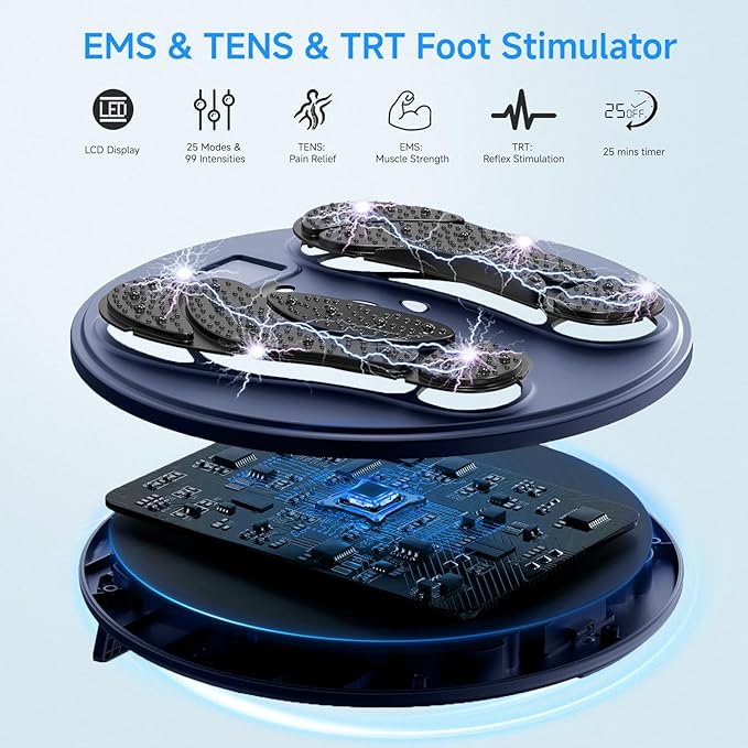 FDA Cleared - Electronic Muscle Stimulator for Neuropathy Foot Leg Massage, EMS Foot Massager for Pain Relief & Muscle Relaxation, EMS/TENS Feet Stimulator for Circulation, for Dad Mum Elder Gifts