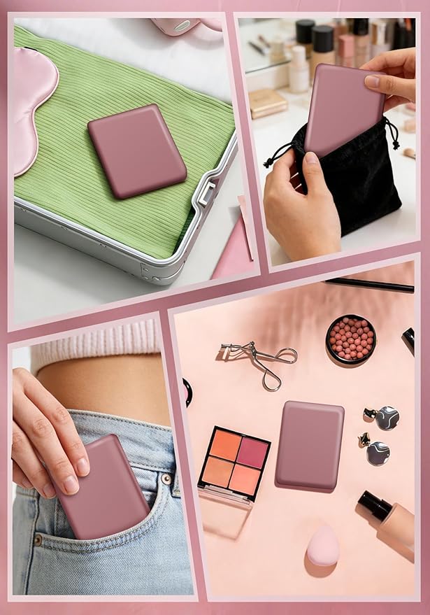 Compact Mirror, Rechargeable 30X Magnifying Mirror with 3 Lighting Modes & Dimmable Brightness, Portable Travel Makeup Mirror with Light, Essentials for Travel, Pocket, Purse, Gifts for Women Rose