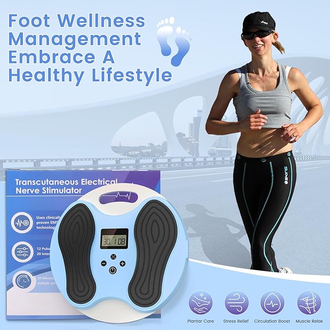 FSA EMS Foot Massager-Nerve Muscle Circulation Stimulator for Neuropathy,NMES Electric Feet Massager for Plantar Fasciitis & Foot Pain - 12 Modes, 20 Intensities,with 4 TENS Muscle Stimulator Pads
