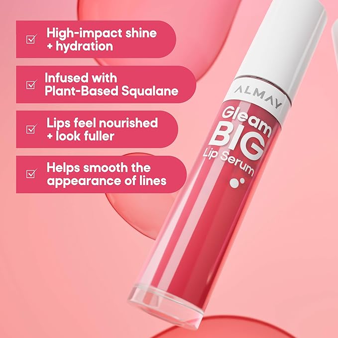 Almay Gleam Big Lip Serum, Hydrating and Moisturizing, Hypoallergenic Lip Gloss, Non-Sticky, 300 Make Your Mauve, 0.13 fl oz