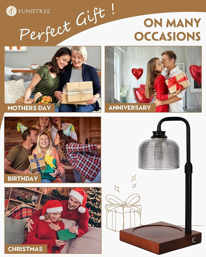 Candle Warmer Lamp with Timer Dimmable, Adjustable Height Candle Warmer, Birthday Valentines Day Gifts for Women Mom House Warming Gifts New Home, Wax Warmer for Jar Candles with 2 Bulbs