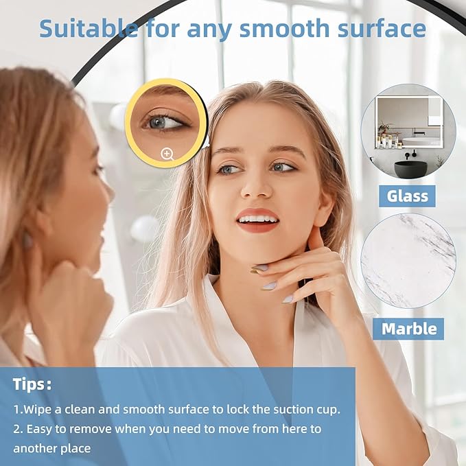 6" 10x Magnifying Mirror with Light Suction Cup,Led Close up Makeup Mirror with 360° Stand,3 Color Lighted Personal Mirror 10x,10 Times Functional Zoom Mirrors for Partial Details