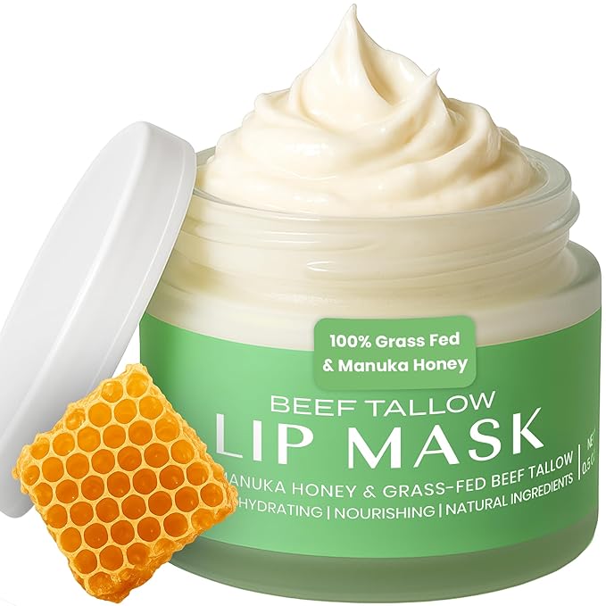 Body Restore Grass Fed Beef Tallow Lip Mask, with Manuka Honey – Valentines Day Gifts for Her and Him, Hydrating Moisture, Travel Essentials, Self Care, Birthday Gifts for Women and Men – Bergamot