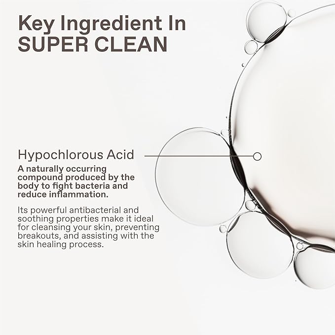 Super Clean, Hypochlorous Acid Spray, Helps Heal Acne Prone, Eczema, & Itchy Rashes, No Rinse Cleaner for Back Acne, Use Post Workout, Post Shave or Travel, Skin Care for Men, 100 mL