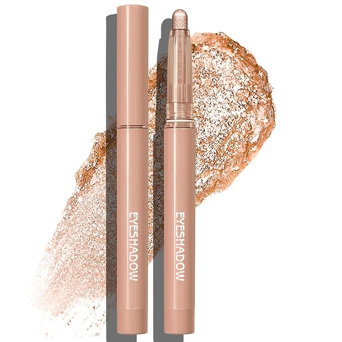 Glitter Eyeshadow Stick Metallic Chrome Finish, Shimmer Cream Eye Shadow Stick Long Lasting Holographic Color Sparkle Multi-Use Eye Brightener Highlighter Makeup Blendable Eyeliner Pencil, 7#