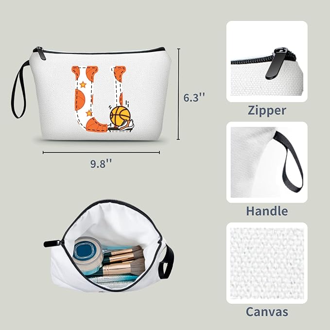 ARIOSEY Basketball Gifts Monogrammed Cosmetic Travel Makeup Bag Basketball Accessories Graduation Birthday Gifts for Girls Coaches Daughters Team Friend Mom Player-U
