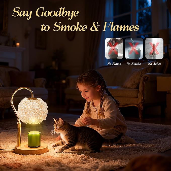 Luxury Candle Warmer Lamp with Crystal Gemstone Shade & Color-Changing Premium Base - Adjustable LED Wax Melt Warmer for Home Decor