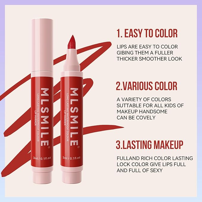 Lip Tint Marker Lightweight Lip Stain, Hydrating And Waterproof Long Lasting Non-Stick Cup Lip Stain Liquid Pen Matte Lip Marker Smudge Proof Matte Lipstick Precise Lip Liner for Women (03# L PINK)