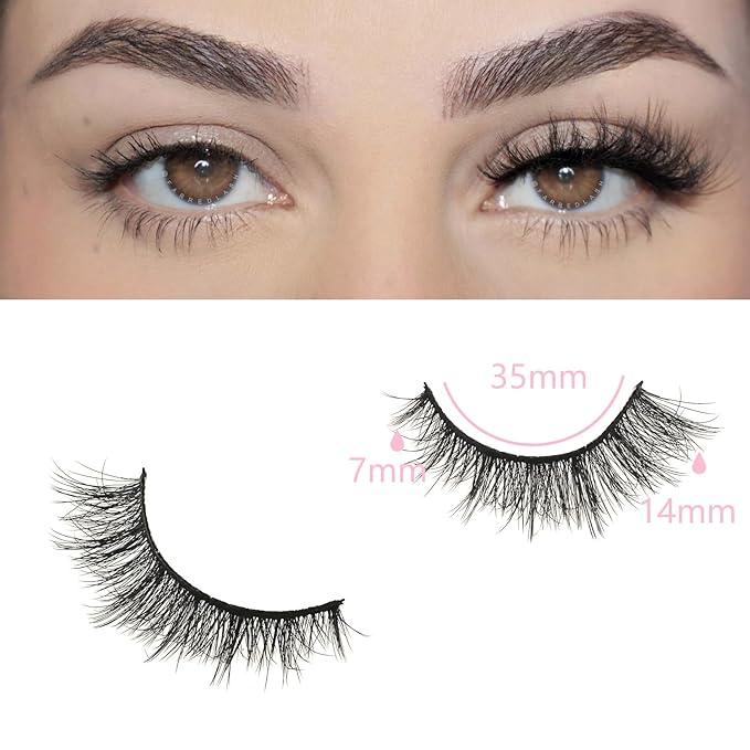 FARRED False Eyelashes Natural Wispy Lashes Short Cat Eye Strip Lash 7 Pairs Thin Band Cateye Fake Eyelash Medium Length Volume Pestañas Set for Hooded Eyes (A16 | 7-14MM)