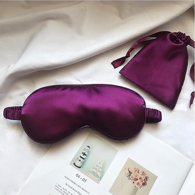 LCBD Silk Satin Sleeping Eye Mask, Dark Purple Sleep Eye Mask Night Blindfold for Women and Men, Soft Breathable Blackout Eyeshade Eye Cover for Travel, Wedding Bridesmaid Gift