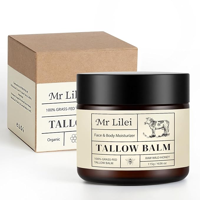 Beef Tallow for Skin, Grass-Fed Beef Tallow Balm, Beef Tallow Cream, Face & Body Moisturizer Restores Skin Barrier, Soothes Dry Sensitive Skin, Beef Tallow Honey Balm Whipped with Beeswax & Olive Oil