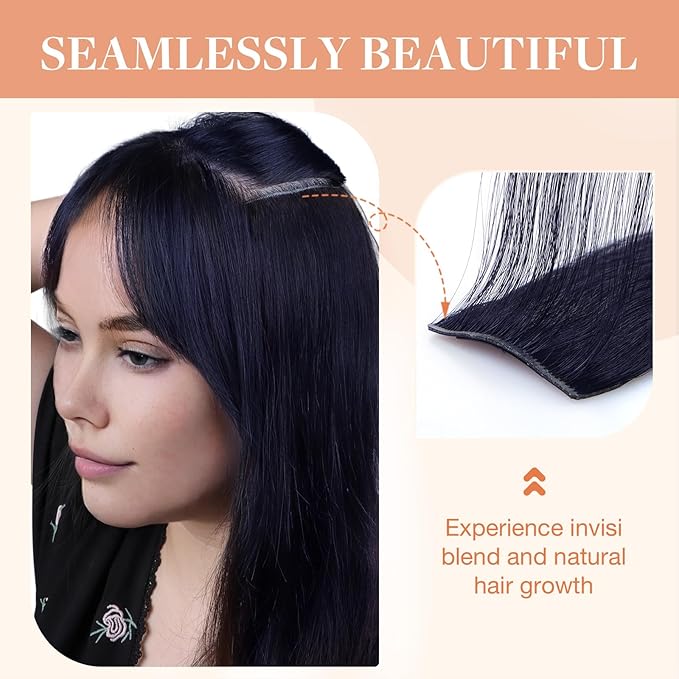 GOO GOO Invisi Edge Clip in Hair Extensions 18inch 120g 7Pcs Injected Seamless PU Clip in Hair Extensions, Virgin Real Human Hair, #1G Blue Black