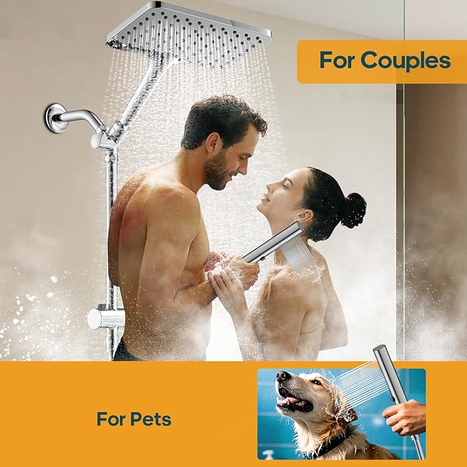 Hombeter Shower Heads with Handheld Combo, 10 Inch High Pressure Rain Shower Head, Height Adjustable Dual 2 in 1 Shower Head System with Stainless Steel Hose