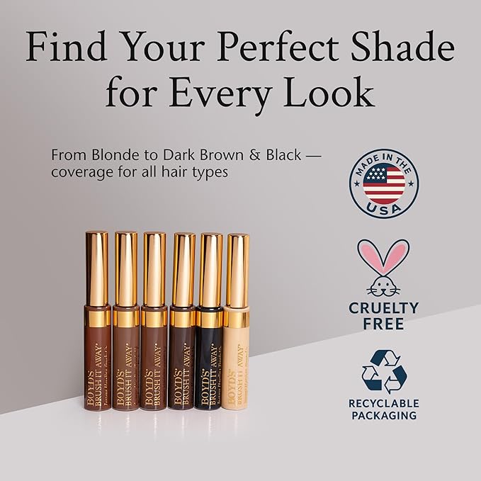 Boyd’s Brush It Away | Grey Hair Root Touch Up for Women & Men | Temporary Hair Color Mascara | Quick-Dry Water-Resistant Concealing Formula | Black, 5-Pack