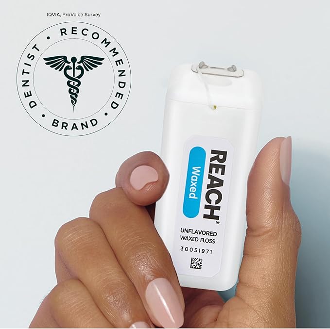 REACH Waxed Dental Floss, Unflavored, 3.6X More Value, Plaque Remover for Teeth, Shred Resistant, Floss Slides Smoothly, Easy to Use, Waxed, Oral Care, PFAS Free, for Adults & Kids, 2 Pack, 200 yd