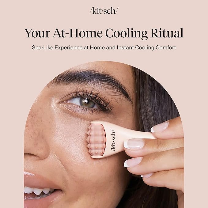 Kitsch Mini Facial Roller & Ice Face Roller Skin Care Tool Set for Women - Face Massager for Puffy Eyes, Cold Therapy, Lymphatic Drainage Massager, Self Care Gifts for Women & Men - Blush